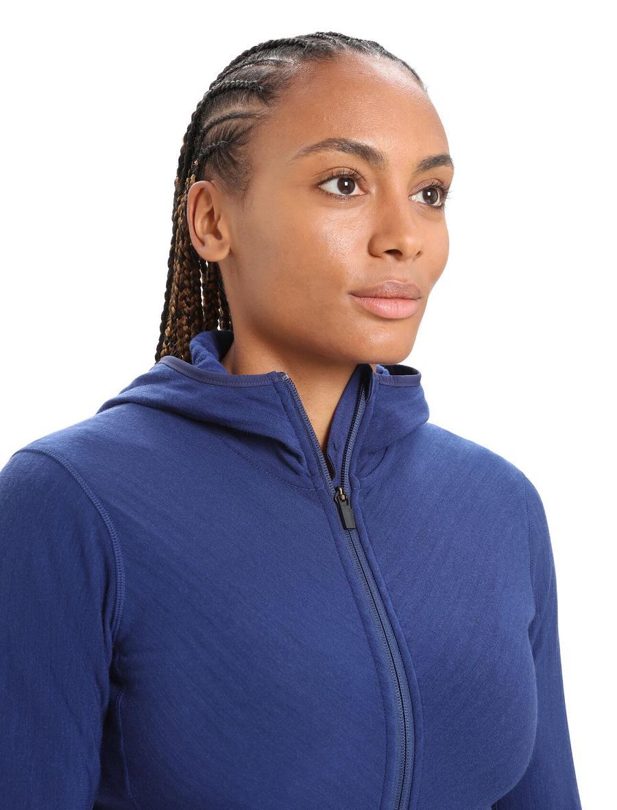 Women's Icebreaker RealFleece™ Merino Descender Long Sleeve Zip Hood Jackets Royal Navy | CA 1301GSOL